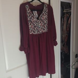 NWT 1X Beeson River Plus Burgundy Dress